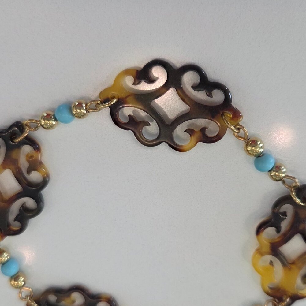 Tortoise Shell And Turquoise Bracelet - Picture 2 of 2